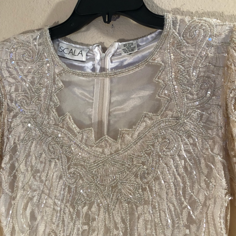 Scala Sequined Formal Champagne Wedding/Evening G… - image 5